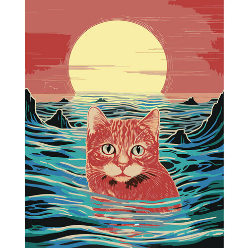Картина по номерам Красный кот в море под солнцем картина по номерам красный кот в море под луной