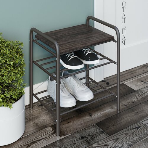 Обувница с сиденьем в прихожую Лови Жизнь Персона II этажерка для обуви металлическая узкая Цвет дуб шале