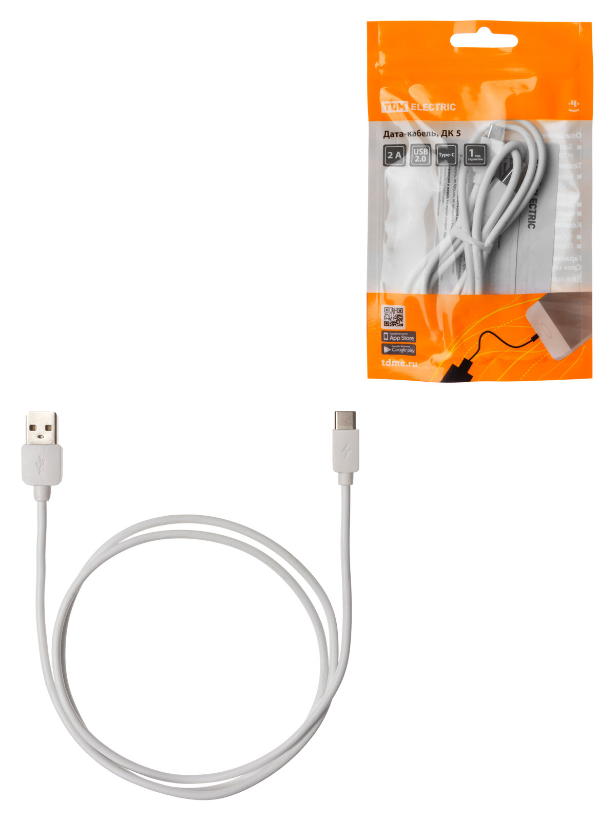 Дата-кабель, ДК 5, USB-USB Type-C, 1 м, белый, TDM SQ1810-0305 (1 шт.)