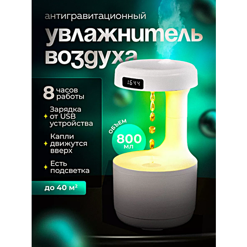 Увлажнитель воздуха ультразвуковой Антигравитационная Капля Аромадиффузор с подсветкой Увлажнитель воздуха с часами ночник для дома Белый 329000₽