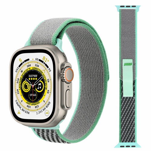 Ремешок нейлоновый Trail Loop для смарт-часов Apple Watch Series 1-9 и Ultra 42/44/45/49 мм, X9 Pro2 / X9+ Ultra2 / X8 Pro+, 08 зеленый с серым