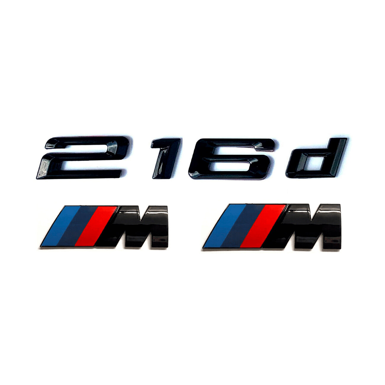 Комплект: шильдик на багажник 216 d для BMW 2 ой серии + 2 эмблемы на крыло M-performance черный глянец