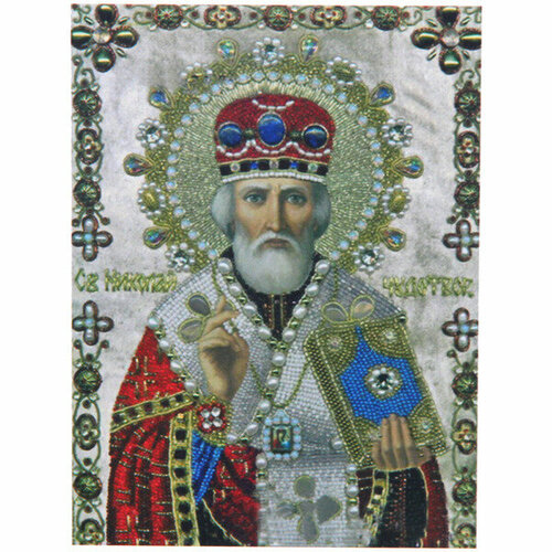 Алмазная мозаика на подрамнике с полным заполнением «МИР ярких красок», Николай Чудотворец, 30*40см