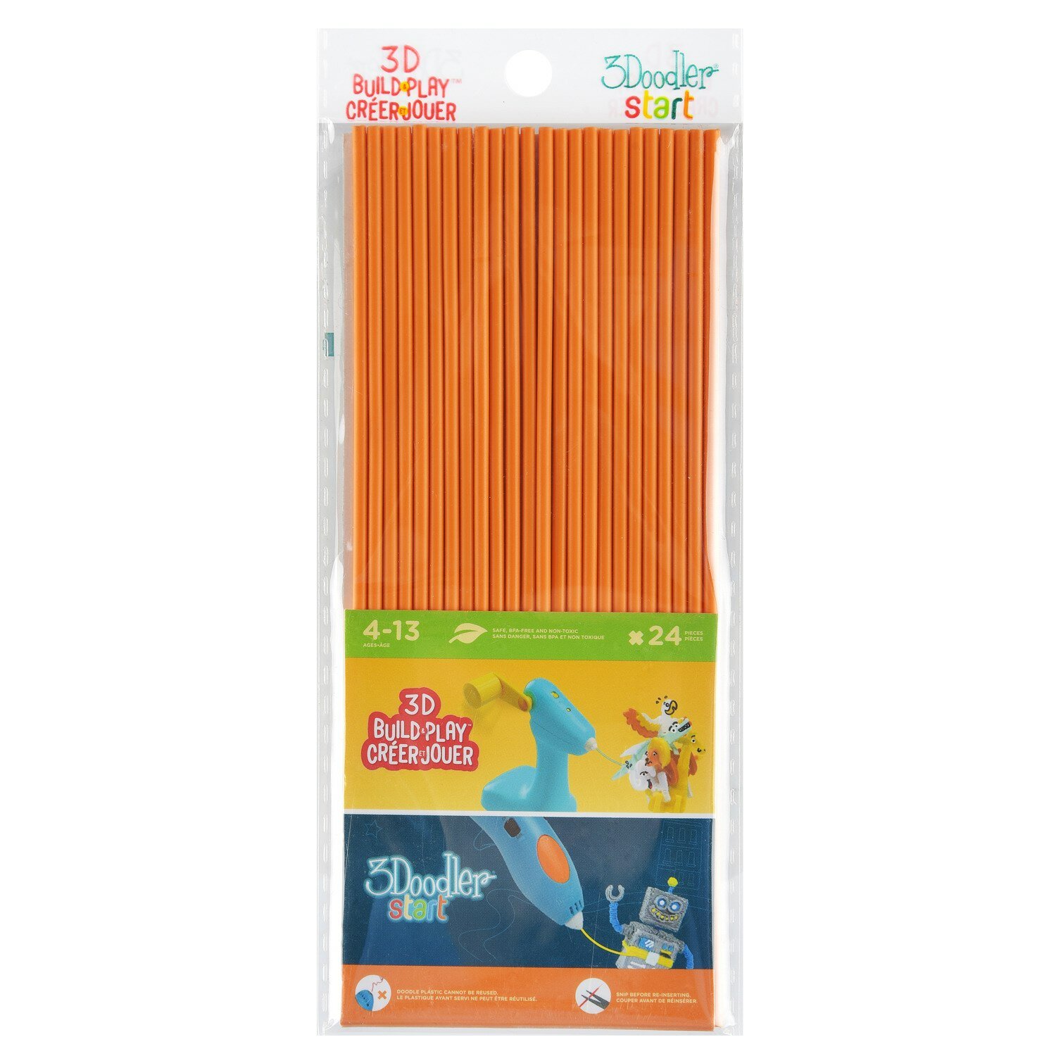 Эко-пластик к 3Д ручке 3DOODLER START, цвет оранжевый, 24 шт.