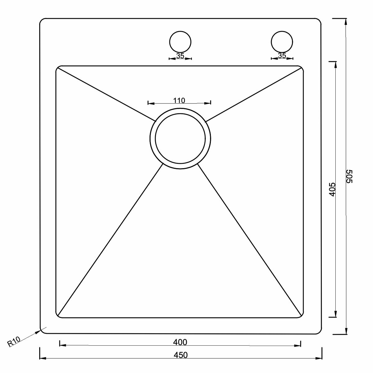 Кухонная мойка из нержавеющей стали ARONA ARS 450*505 BLACK PVD NANO - фотография № 5