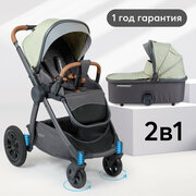 Коляска-трансформер Happy Baby MOMMER PRO, 2 в 1, реверсивный блок, колёса с амортизацией, телескопическая рукоятка, регулировка наклона спинки, green
