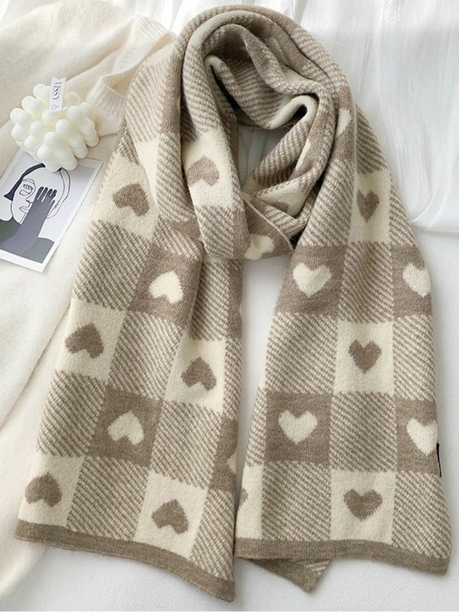 Шарф с сердечками, бежевый