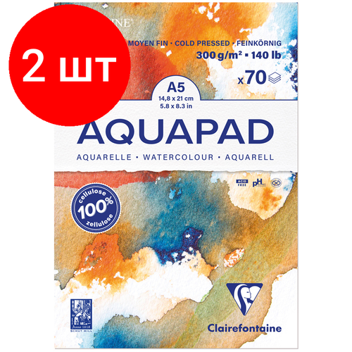 Комплект 2 шт, Альбом для акварели, 70л, А5, на склейке Clairefontaine Goldline Aqua, 300г/м2, холод. прессование