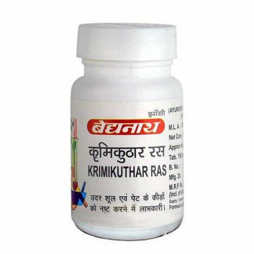 Таблетки Baidyanath Krimikuthar Ras / Бадьянатх Кримикутхар Рас от паразитов, от шлаков и токсинов, детокс, очищение крови и организма, 80 таб.