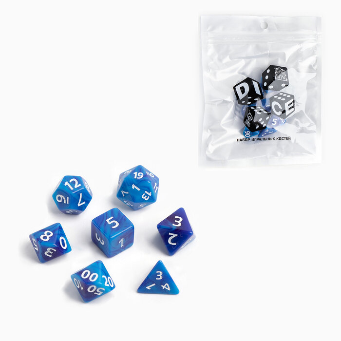 Набор кубиков для D&D (Dungeons and Dragons, ДнД) "Время игры", серия: D&D,7 шт, сине-голубые