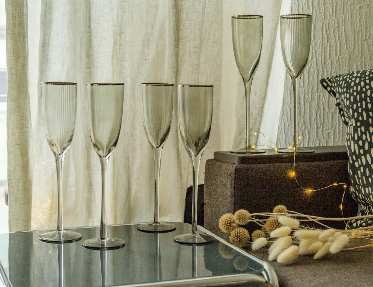 Набор бокалов для шампанского элеганца, стекло, дымчатый, 220 мл, 6 шт, Koopman International DP2011690