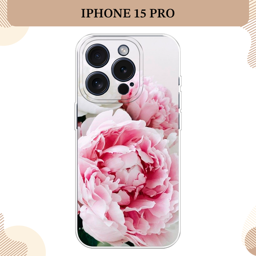 Силиконовый чехол Розовые и белые пионы на Apple iPhone 15 Pro / Айфон 15 Про силиконовый чехол на apple iphone 15 pro айфон 15 про розовые пионы