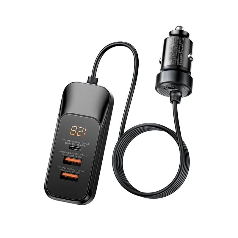 Автомобильное зарядное устройство 120W 1.5м 2PD 30W+2QC3.0 / 2 Type-C USB-C+2USB 30W с дисплеем черное