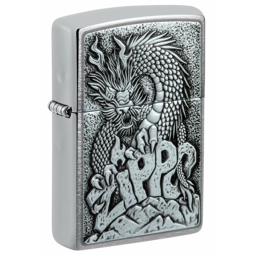 Зажигалка кремниевая Classic с покрытием Brushed Chrome, серебристая, Zippo, 48902