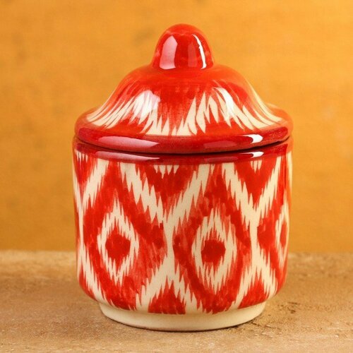 Баночка для специй Риштанская керамика, Атлас красный, 100 мл (комплект из 6 шт)