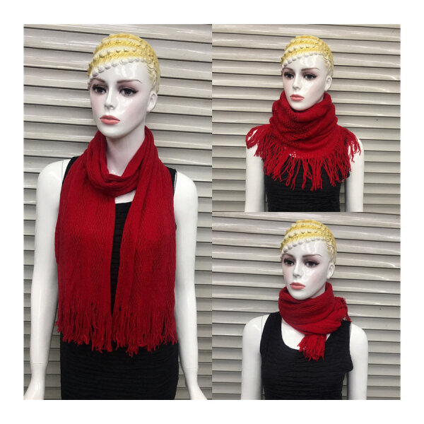 фото Шарф женский шерстяной теплый вязаный осень-зима, 190x23 см, цвет красный