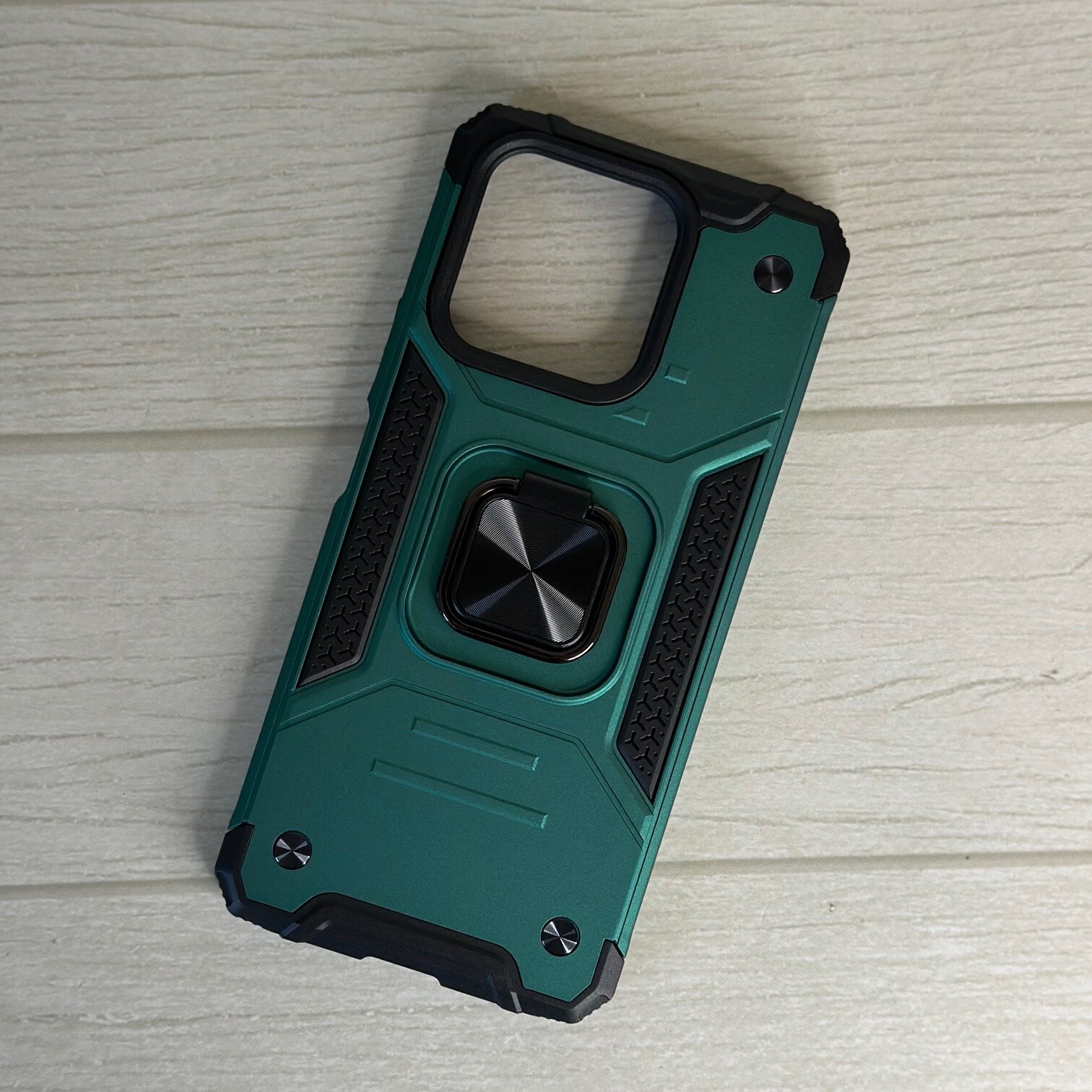 Противоударный чехол для Honor X8A зеленый с пластиной для магнитного автодержателя и кольцом подставкой — фото 1