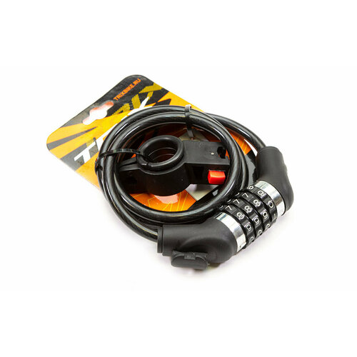 фото Замок противоугонный trix трос стальной, кодовый, 8×1500мм, в пластиковой оболочке, черный