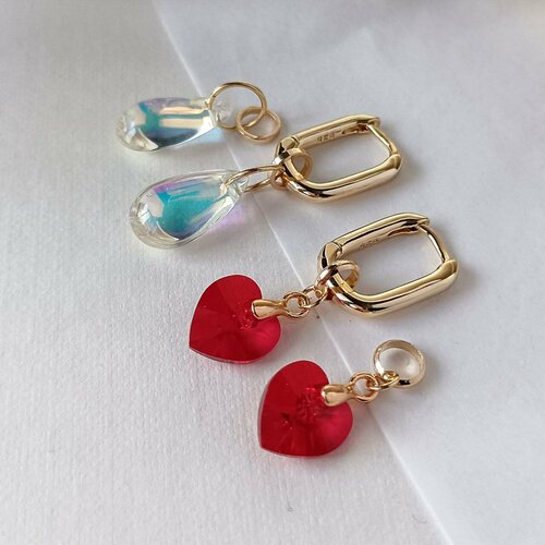 Комплект серег MS.MIRA, стекло, размер 17 мм, красный, белый