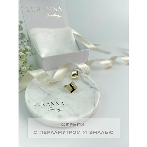 Серьги LERANNA, эмаль, перламутр, черный, золотой