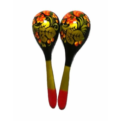 Деревянная салатная ложка С росписью хохлома 200*60 черный фон