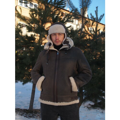 фото Бомбер 09 мужской пилот с капюшоном, размер 54, коричневый ип паршков е.в.