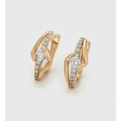 фото Серьги xuping jewelry, фианит, искусственный камень, swarovski zirconia, размер 18 мм, золотой