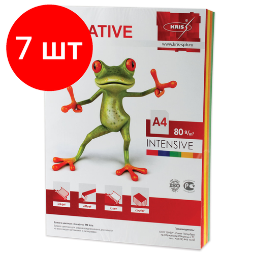 Комплект 7 шт, Бумага цветная CREATIVE color, А4, 80 г/м2, 100 л, (5 цветов х 20 л.), микс интенсив, БИpr-100r