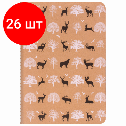 Комплект 26 шт, Тетрадь 40 л. в клетку обложка крафт, бежевая бумага 70 г/м2, сшивка, А5 (147х210 мм), NATURE, BRAUBERG, 403758