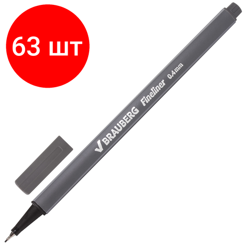 Комплект 63 шт, Ручка капиллярная (линер) BRAUBERG Aero, серая, трехгранная, металлический наконечник, линия письма 0.4 мм, 142258