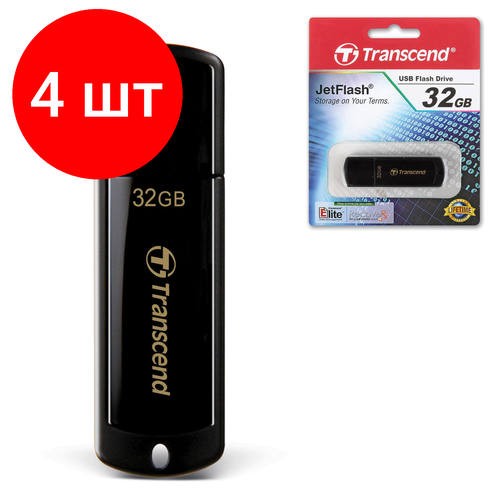 Комплект 4 шт, Флеш-диск 32 GB, TRANSCEND Jet Flash 350, USB 2.0, черный, TS32GJF350