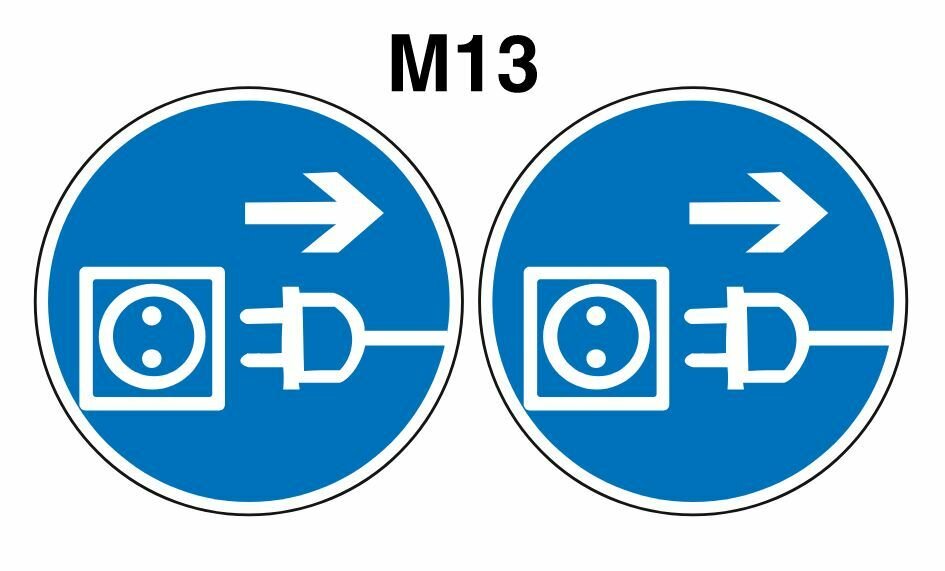 Предписывающие знаки M13 Отключить штепсельную вилку ГОСТ 12.4.026-2015 100мм 2шт