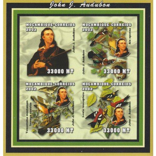 Почтовые марки Мозамбик 2002г. Джон Джеймс Одюбон и птицы Птицы, Ученые MNH loxia comfort resort kemer