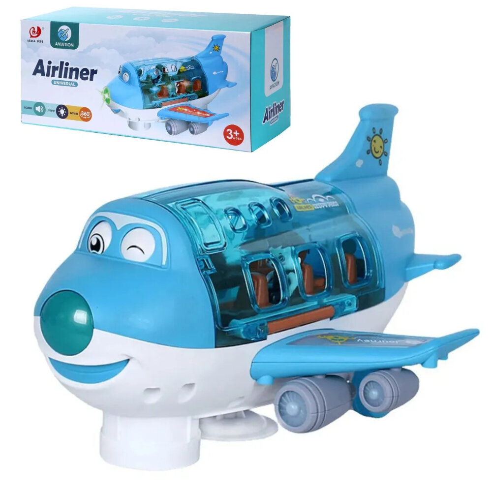 Игрушка Самолет на батарейках с пассажирами для мальчика, световые и звуковые эффекты, подвижные глазки
