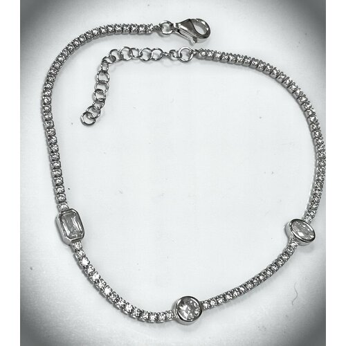 Браслет-цепочка Эстерелла, серебро, 925 проба, родирование, фианит, длина 22 см.