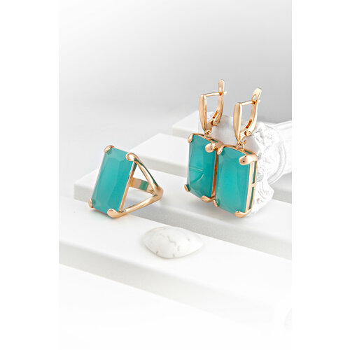 Комплект бижутерии Baryshnikov: кольцо, серьги, циркон, размер кольца 18, золото/бирюза