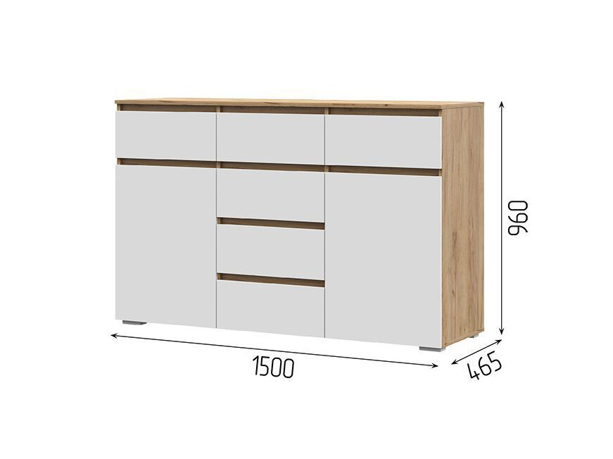 фото Комод Хелен КМ-05 - 6 ящиков (1502х958х460) Дуб крат золото - Белый