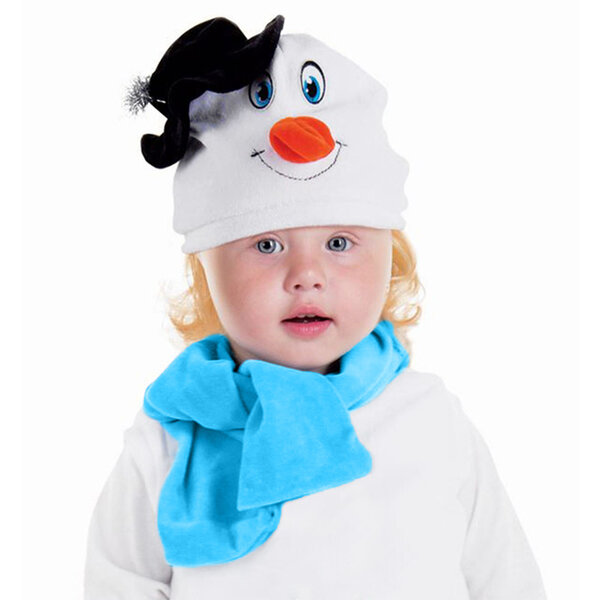 Набор"Снеговик в черной шляпке" шапка, шарф размер 51-55, велюр Страна Карнавалия .