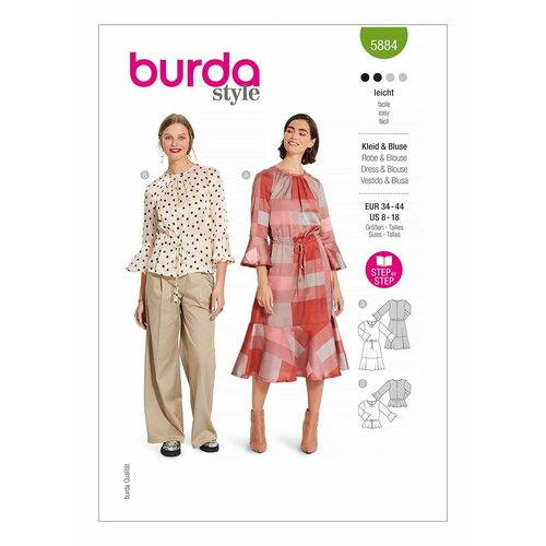 Выкройка BURDA №5884 Платье, блузка выкройка burda 6896 платье блузка