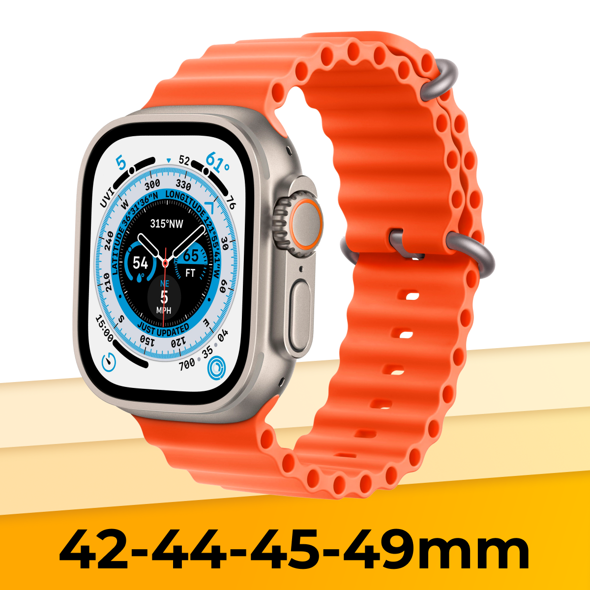 Силиконовый браслет Ocean Band на часы Apple Watch 1-9, SE, Ultra, 42-44-45-49 mm / Сменный ремешок для Эпл Вотч 1-9, СE, Ультра / Оранжевый