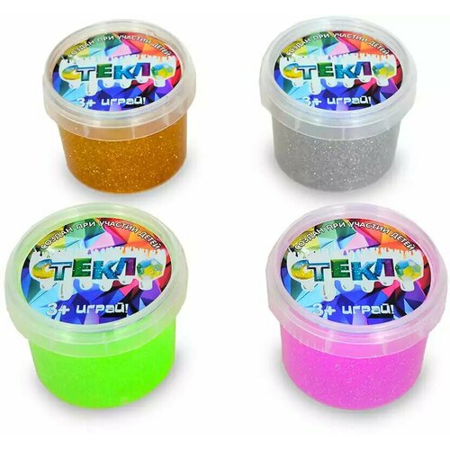Слайм Стекло с блестками ассорти 4 цв 100г 00-00001082108510861214 499₽