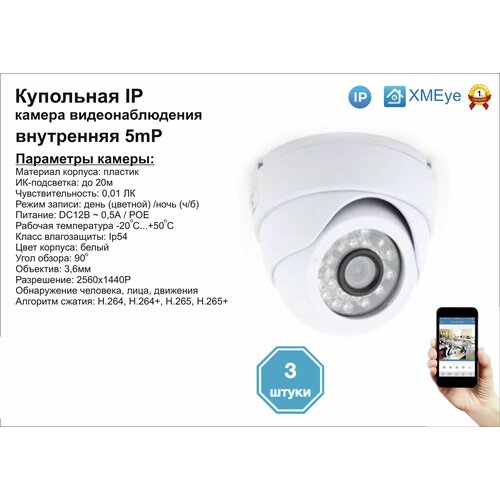 3шт DVW300IP5MP(POE). Внутренняя IP камера 5мП с ИК до 20м