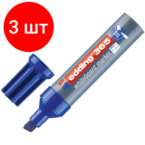 Комплект 3 штук, Маркер для белых досок EDDING 365/3 синий 2-7 мм, скошенный наконечник edding маркер для белых досок 365 синий