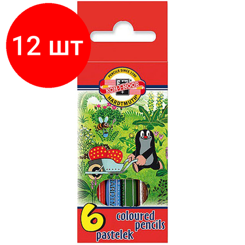 Комплект 12 наб, Карандаши цветные KOH-I-NOOR короткие Крот 6 цв/наб 3621006046KSNN