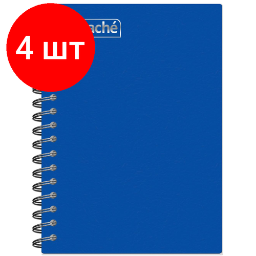 Комплект 4 штук, Блокнот А6.60л, гребень слева, обл. пластик, клетка, Attache Plastic, синий