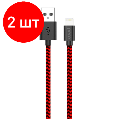 Комплект 2 штук, Кабель USB PERO DC-04 8-pin Lightning, 2А, 1м, Red-black кабель pero dc 04 8 pin lightning 2а 1м red black
