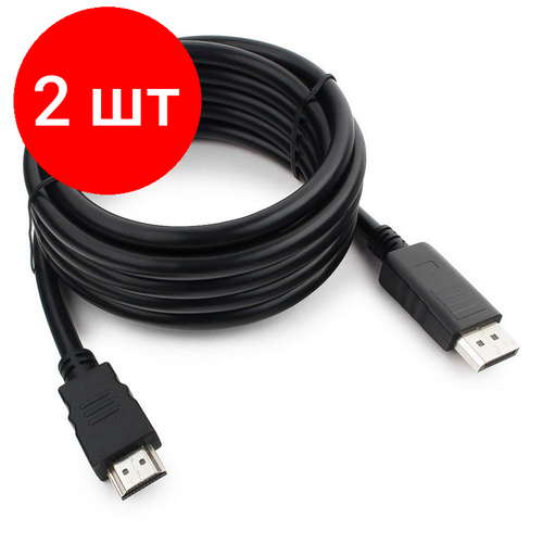 Комплект 2 штук, Кабель DisplayPort - HDMI, М/М, 3 м, экр, Cablexpert, чер, CC-DP-HDMI-3M кабель удлинитель hdmi 2rj45 0 3 м cablexpert для подключения устройств с hdmi ч з rj45 dex hdmi 01 511943