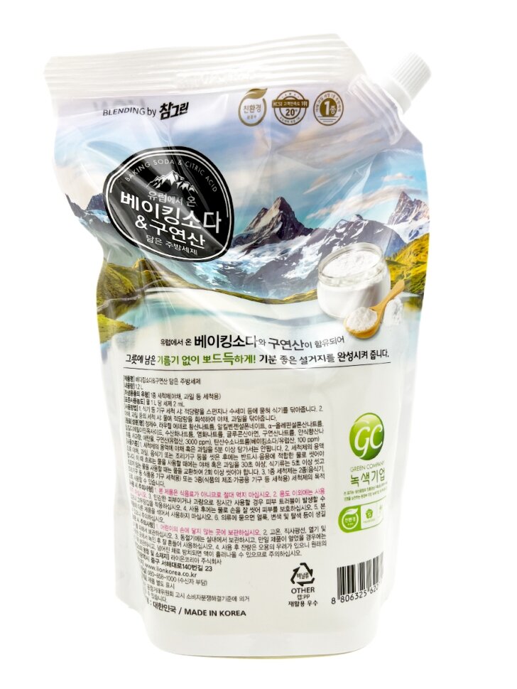 Lion Средство для мытья посуды с содой и лимонной кислотой Chamgreen Baking Soda & Citric Acid, 1200 мл — фото 1