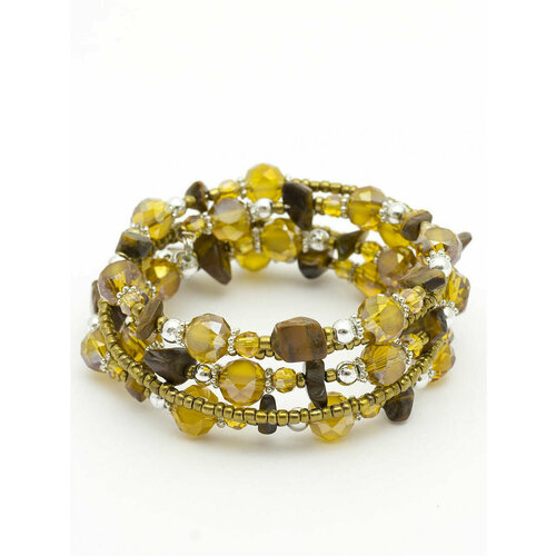 фото Браслет камнедар, тигровый глаз, хрусталь, бисер, серый, коричневый