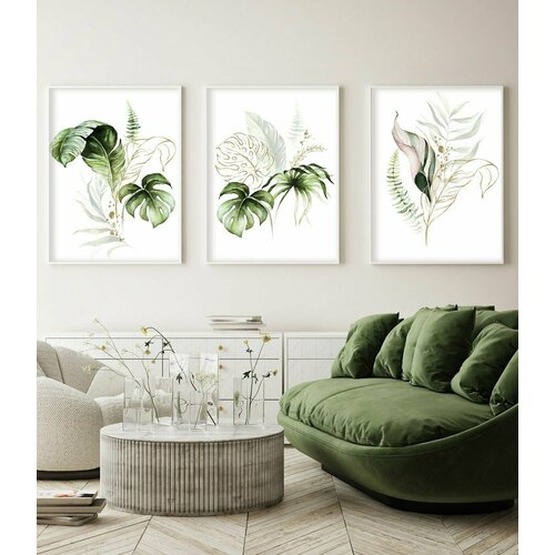 Постеры для интерьера набор из 3 шт в акварельной технике Монстера размер 30х40 см 745₽